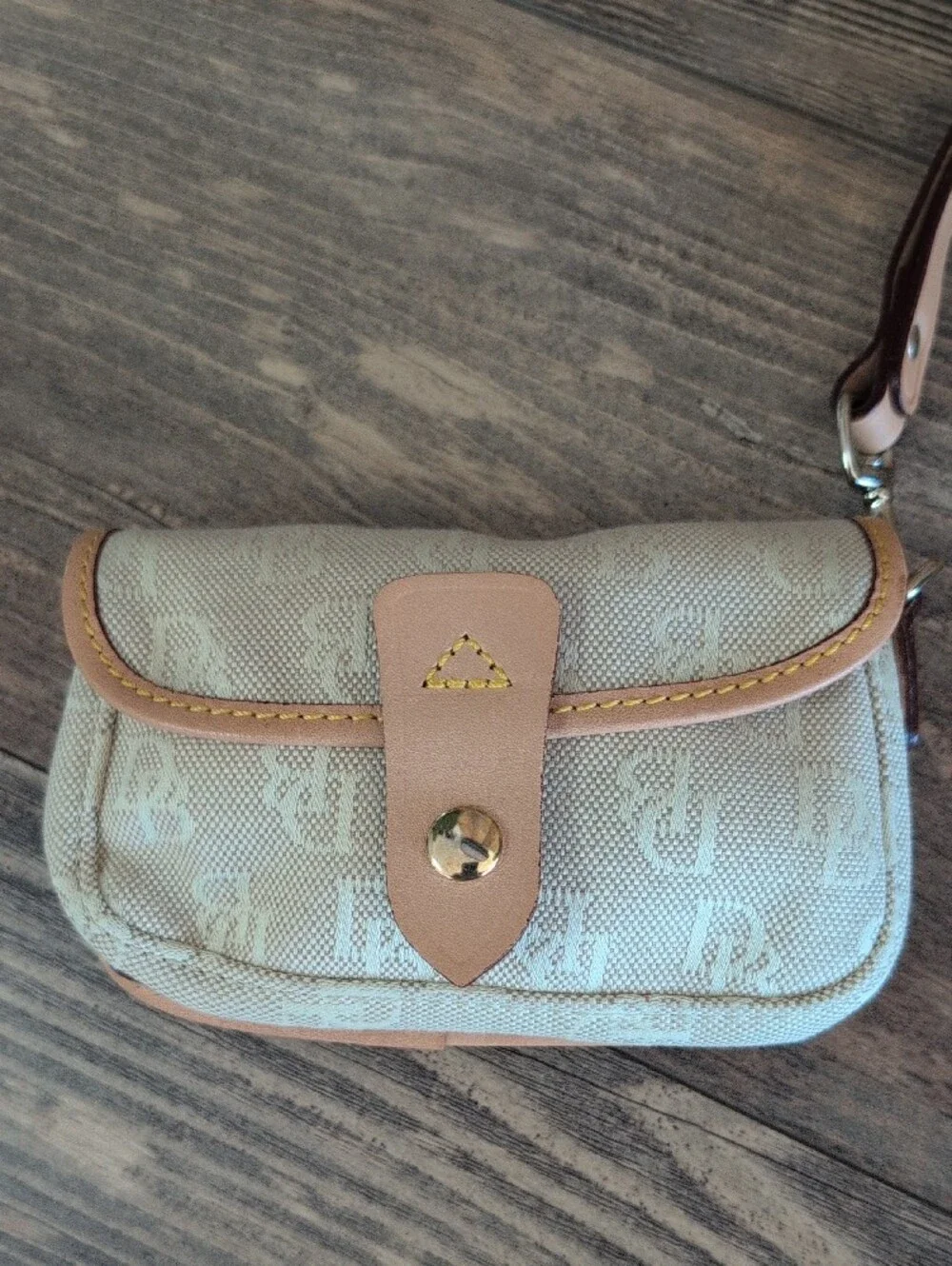 Dooney & Bourke Monogram Canvas Wristlet Clutch with Vachetta Leather Trim  630A